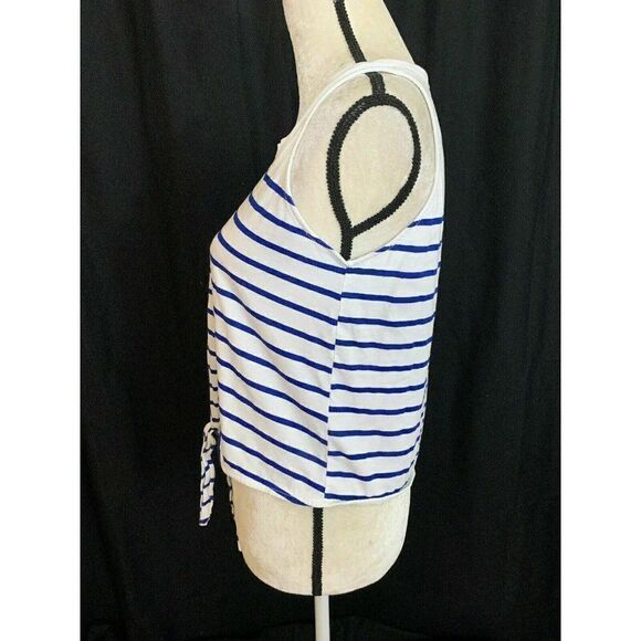 Zara Womens Blue White Striped Crew Neck Tank Top Cotton Large - Picture 3 of 7